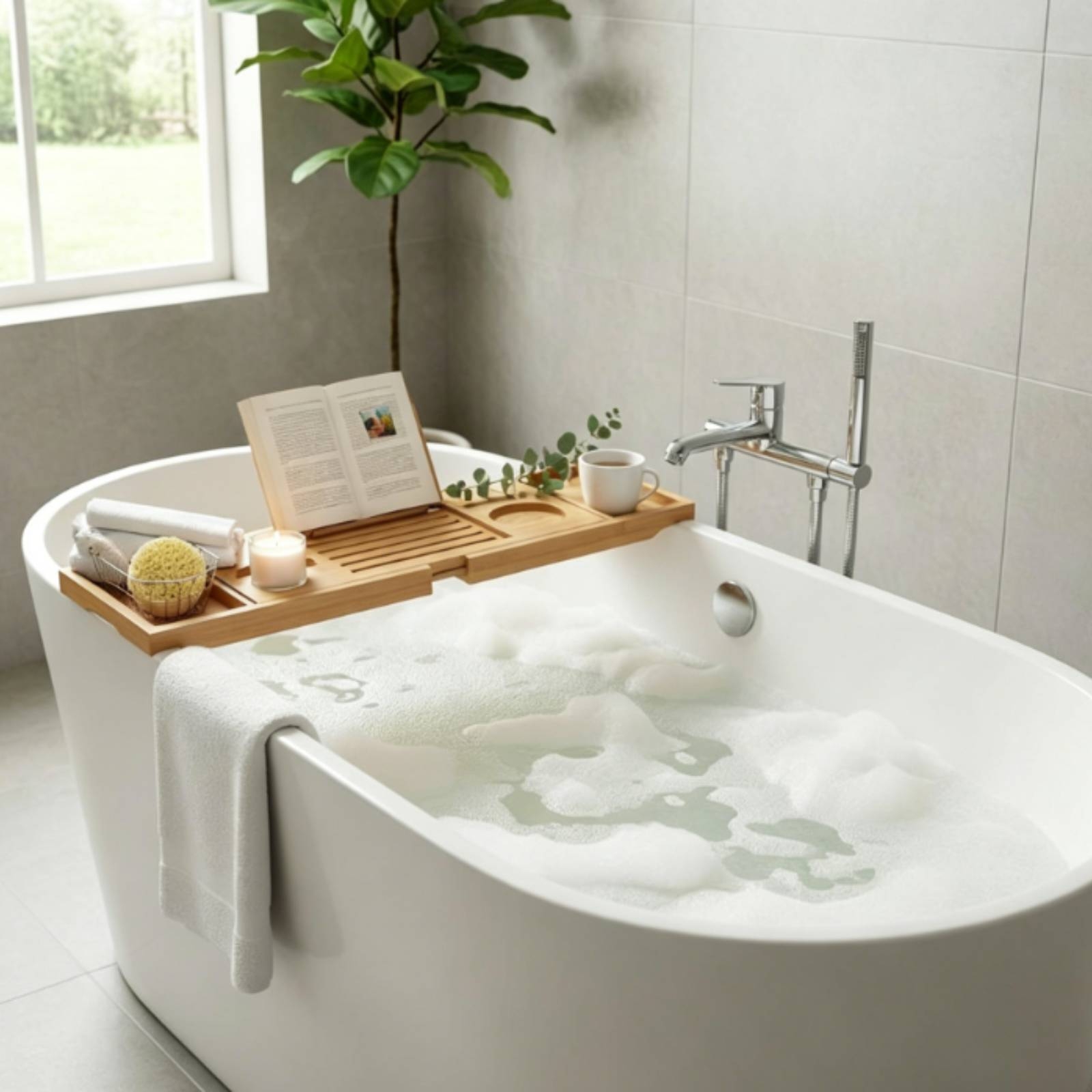 Bath Caddy Tray - Plateau de bain en bois grainé