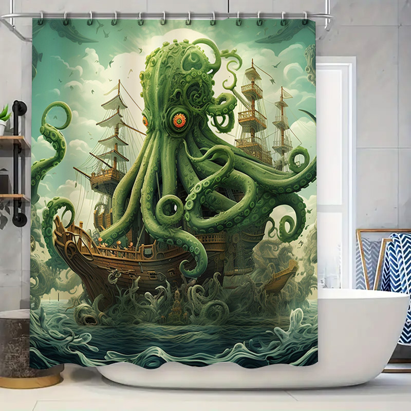 Home Decor Bathroom Ideas - Rideau de douche de bateau poulpe,