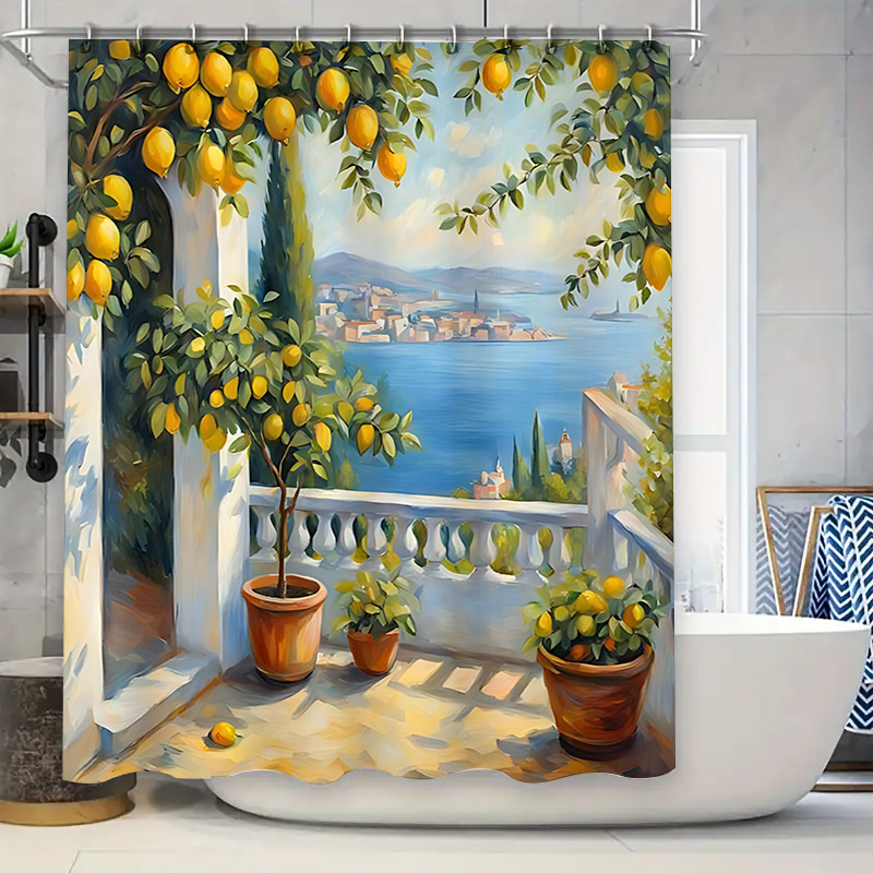 Home Bathroom Design Ideas - Rideau de douche Jardin Citronné Méditerranéen,