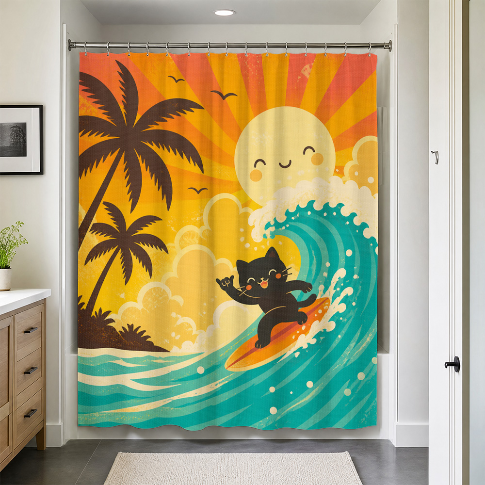 Home Decor Bathroom Ideas - Rideau de douche imperméable motif chat