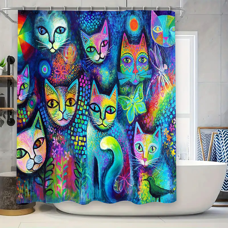Home Decor Bathroom Ideas - Rideau de douche chat, décor artistique