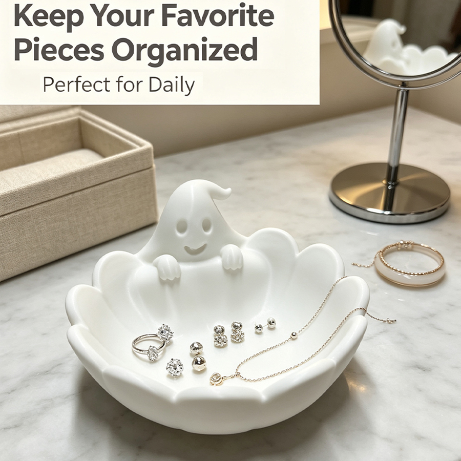Home Essentials Bathroom Organizer - Plateau à bijoux blanc mat 3D