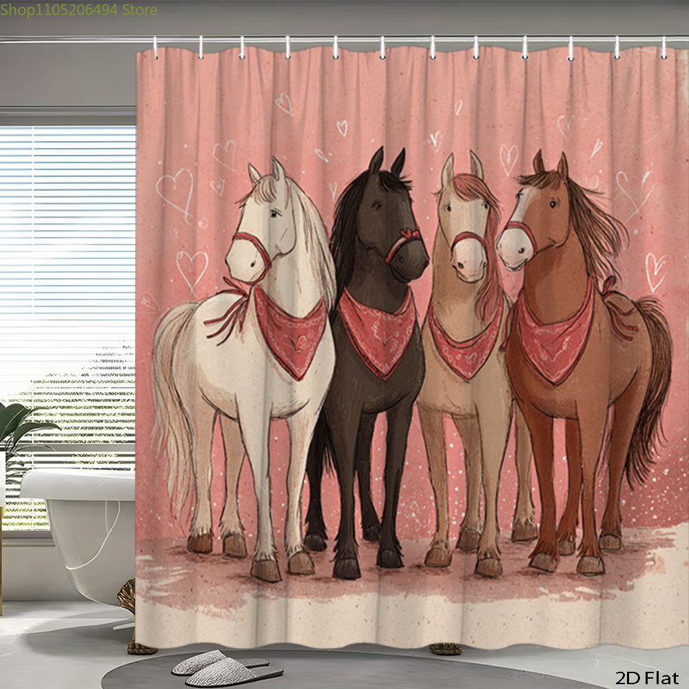 Home Bathroom Design Ideas - Rideau de douche avec chevaux mignons,